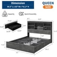 thumbnail image 3 of Queen Size Wood Bed Frame with High Storage Bookcase Headboard, 4 Drawers, Built-in Charging Station, Noise-Free Metal Platform, No Box Spring Needed - Dark Gray, 3 of 8