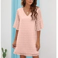 thumbnail image 5 of Womens Summer Short Sleeve V Neck Dress Chiffon Swiss Dot Flowy Short Dress-M, 5 of 5
