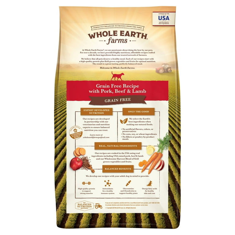 Whole Earth Farms Grain Free Dog Food Pork Beef and Lamb Recipe Dry Dog Food 25 lb Bag Walmart