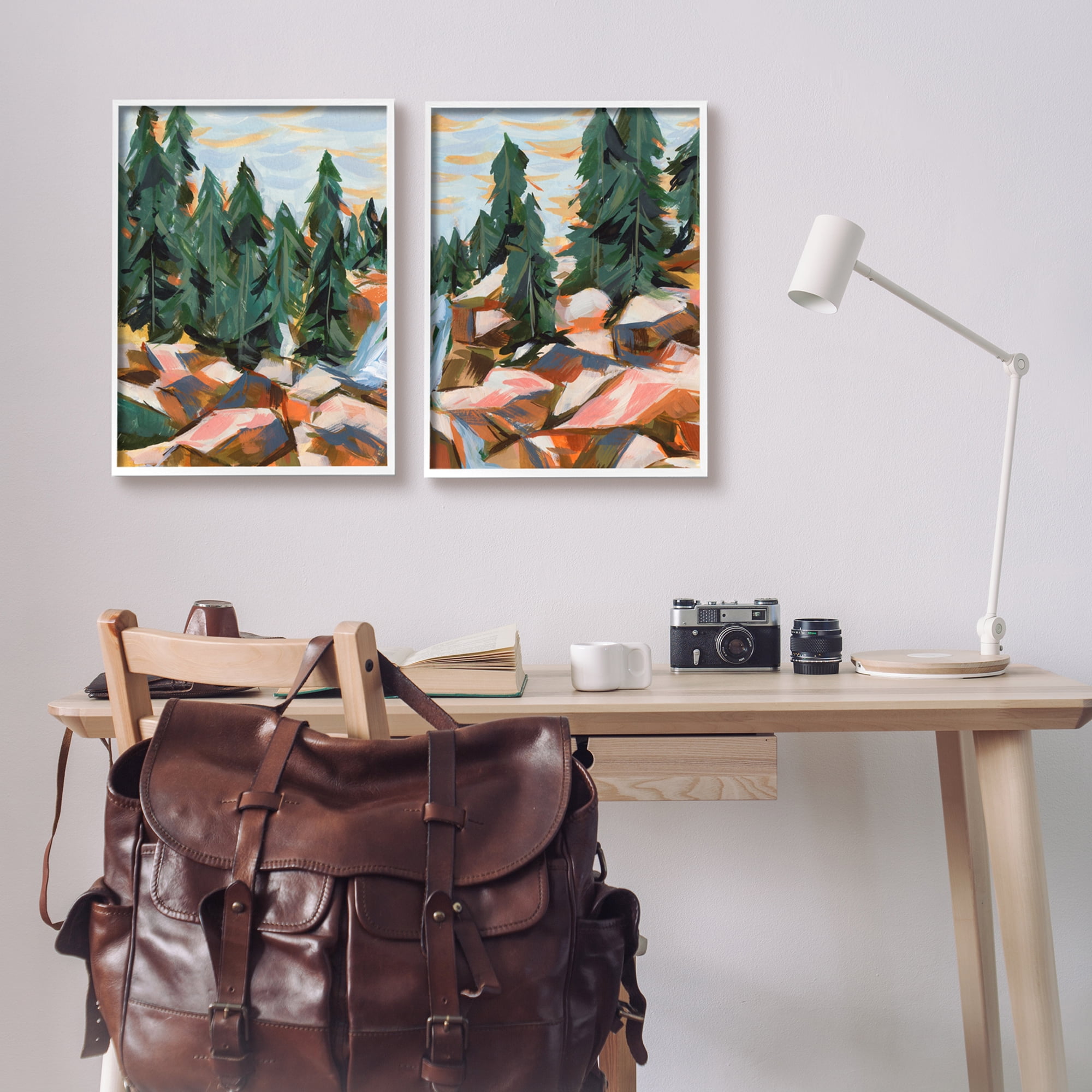Stupell Geometric Abstract Forest Foliage Landscape Landscape Painting White Framed Art Print Wall Art, Set of 2