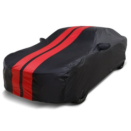iCarCover Waterproof All-Weather Custom Fit Premium Car Cover for 2005-2008 Jaguar X-Type Wagon Indoor Outdoor UV Snow Protection Black / Red Stripe