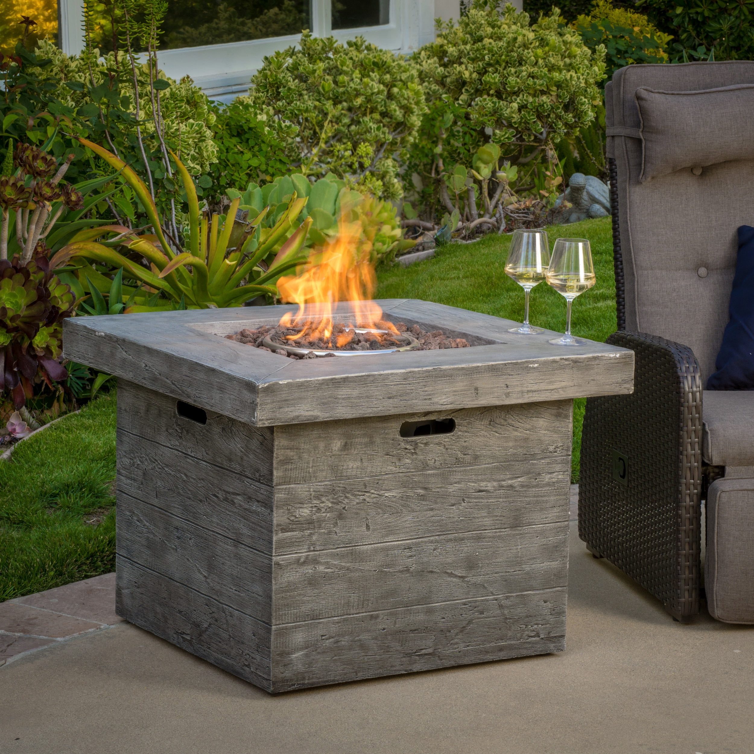 Ford Magnesium Oxide Square Gas Fire Pit Grey Outdoor Cooking