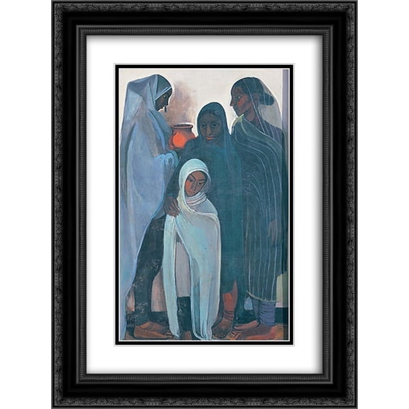 Amrita Sher Gil 2x Matted 18x24 Black Ornate Framed Art Print 'Hill Women'