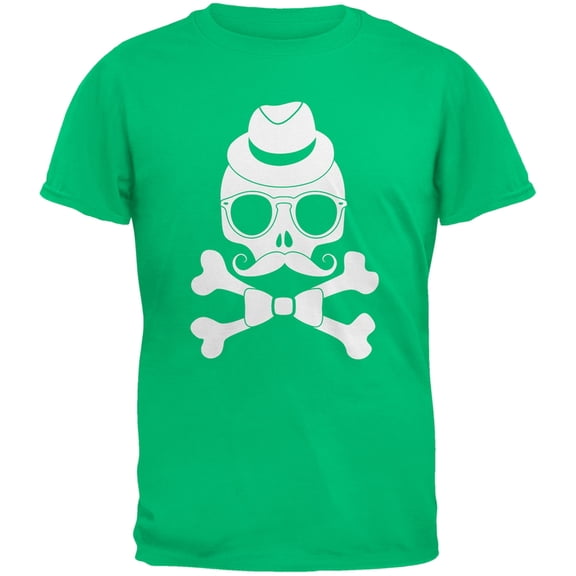 Hipster Skull And Crossbones Green Adult T-Shirt - X-Large
