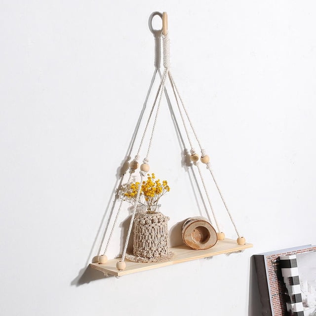 Chic boho tapiz estante de pared cuerda de colgar en libros revistas estante de exhibición de flores estante flotante, hogar BLESIY Estante de pared tapiz