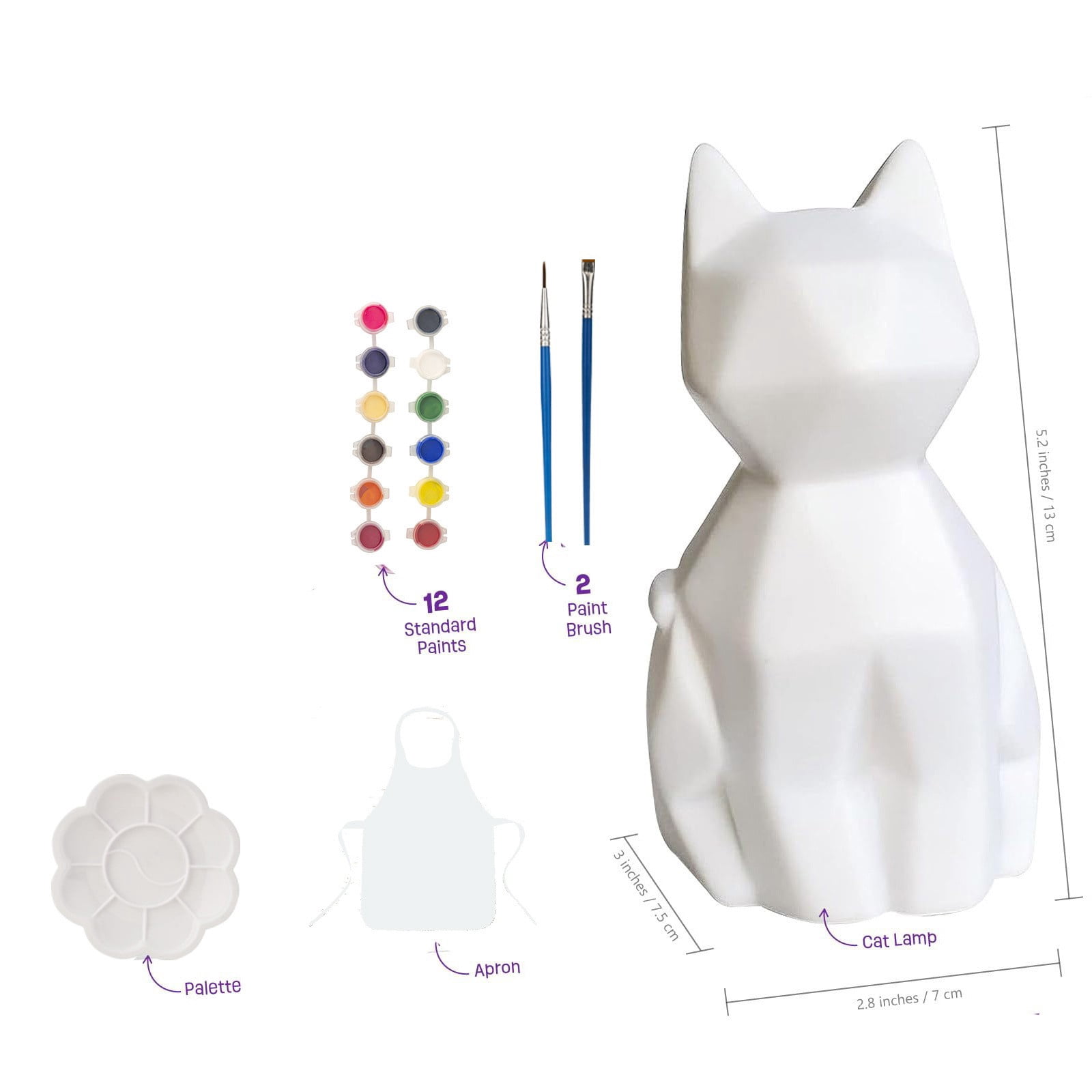Kit Veilleuse Chat 3D à Peindre – 14 Cm – 12 Peintures – Cadeau Créatif Fille Garçon 8-12 Ans