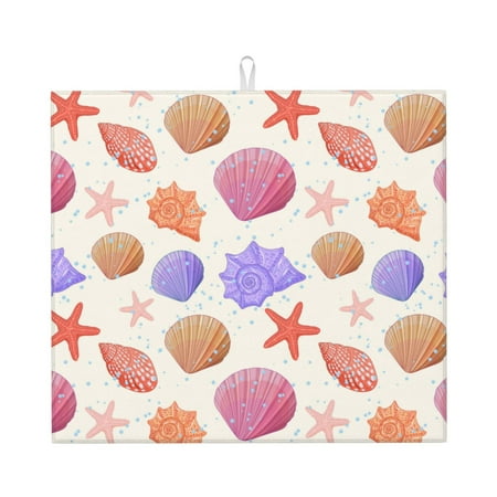 

Dish Drying Mats for Kitchen Counter Cute Cartoon Conch Shell Starfish 16x18in Dish Drying Pad Coffee Mat with Hanging Loop Super absorbent Kitchen Counter Mat Coffee Bar Accessories