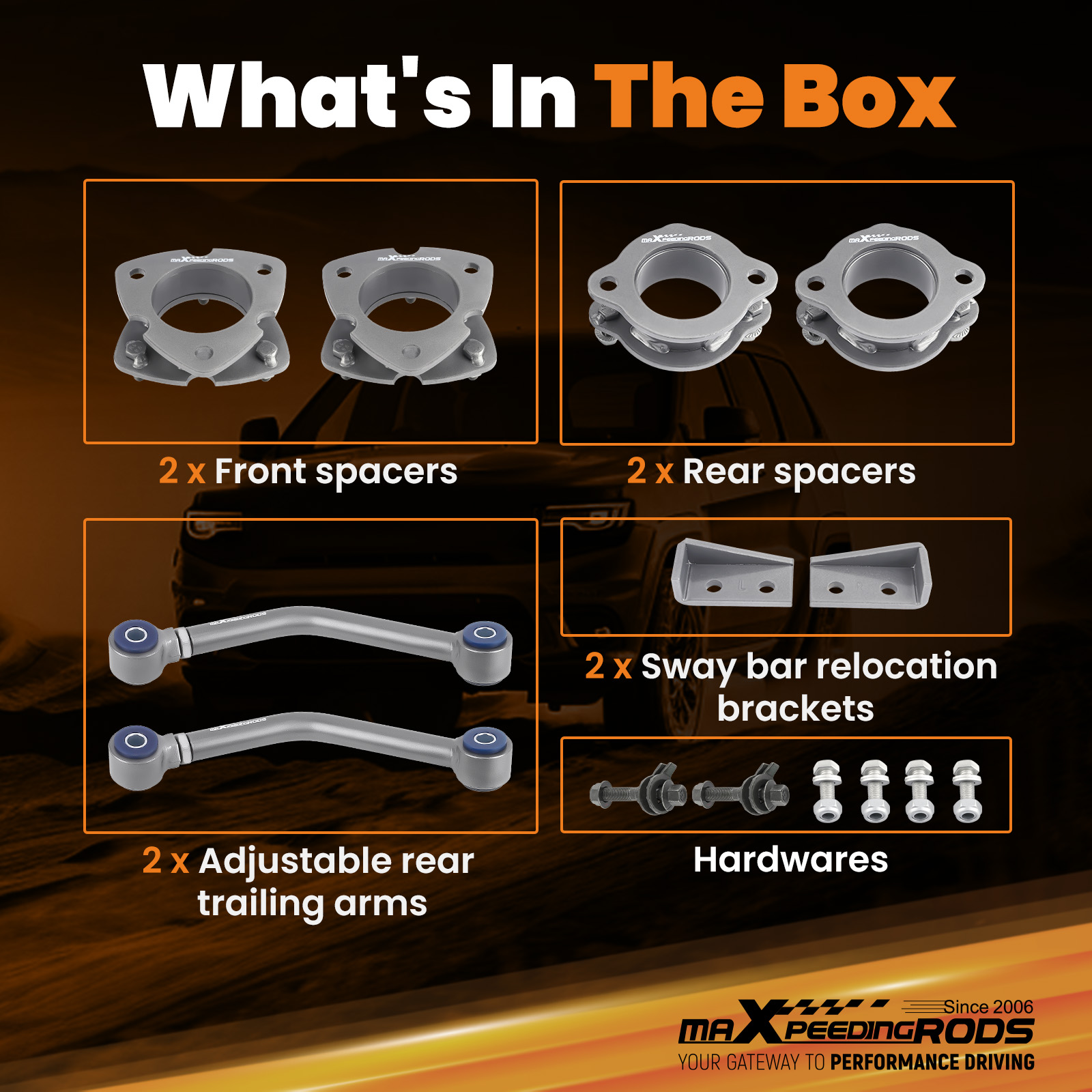 MaXpeedingrods Front 2" Rear 2" Lift Kit for Jeep Compass Patriot MK 2007-2017, Lift Spacers with Alignment Control Arms and Camber Bolts
