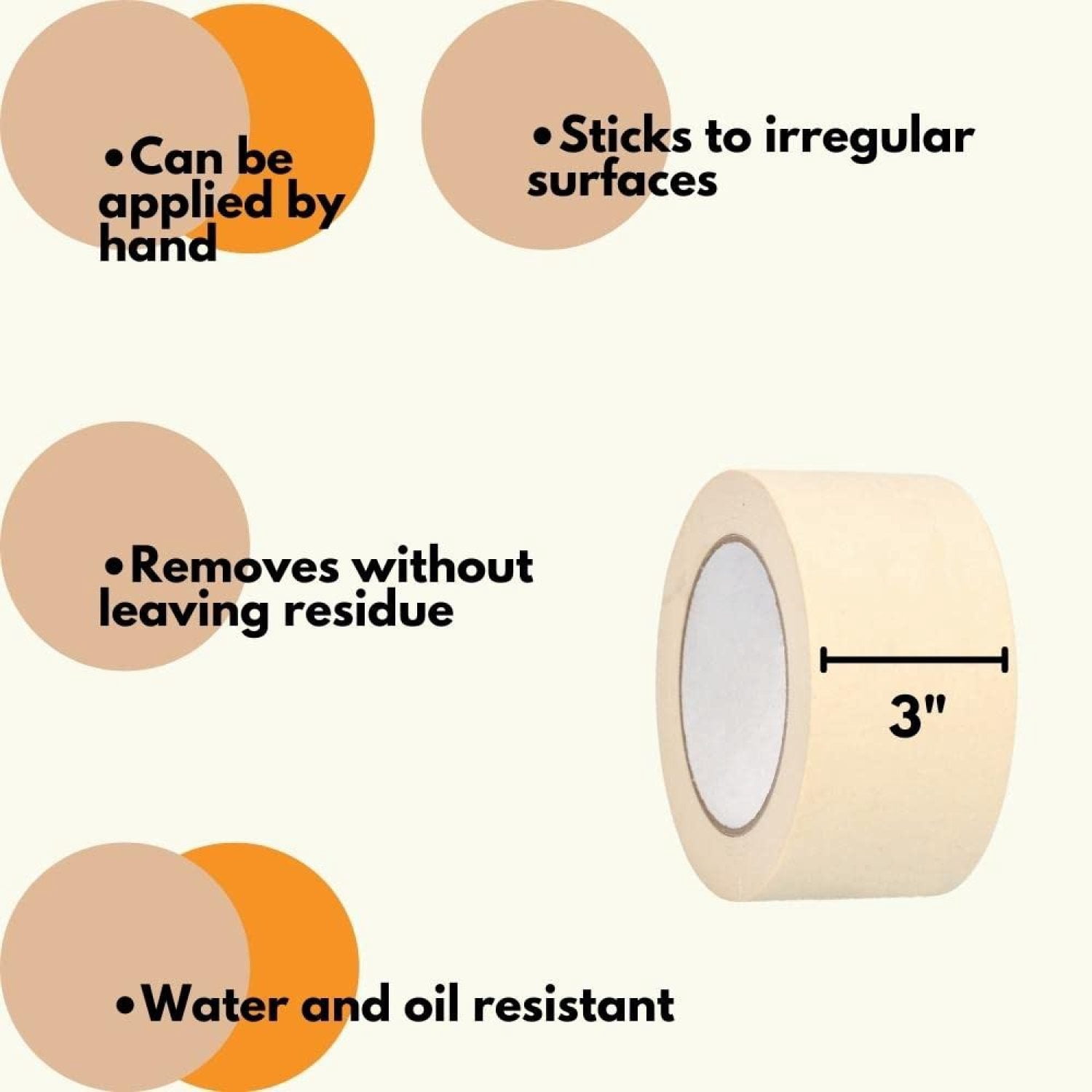Masking Tape, 3 Inch x 60 Yards, 8 Pack, 4.3 Mil Thick, Easy Tear Design for General Purpose, Painting, Arts, Crafts, Home, Office