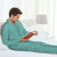 thumbnail image 6 of Balery Teal Green Glitter Pattern Pajama Sets for Men Long Sleeve 2 Piece Sleepwear Loungewear Sets Soft PJ's with Pockets Long Sleeve Comfy Pj Sets-XX-Large, 6 of 7