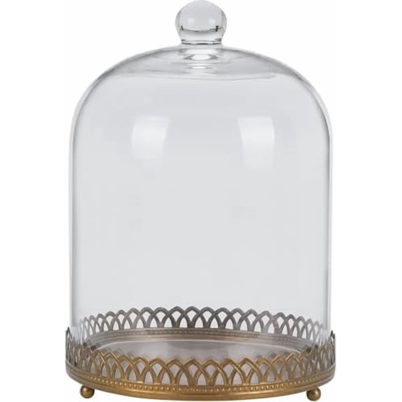 12" Tall Large Sturdy Handmade Glass Cloche Dome with Metal Base in Shabby White for Plant, Terrarium, Collectibles, Candle. Cloche Glass Dome, Bell Jar Display Case (White Shabby Metal Base, 12")