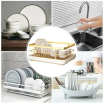 Metal Dish Drying Rack for Kitchen Counter Space Saving Stainless Steel Drainer with Removable Utensil Holder Large Capacity Organizer for Plates Cups Bowls Cutlery