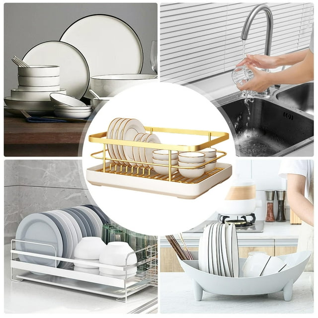 Metal Dish Drying Rack with Integrated Utensil Holder and Efficient Tray for Organized Kitchen Countertop
