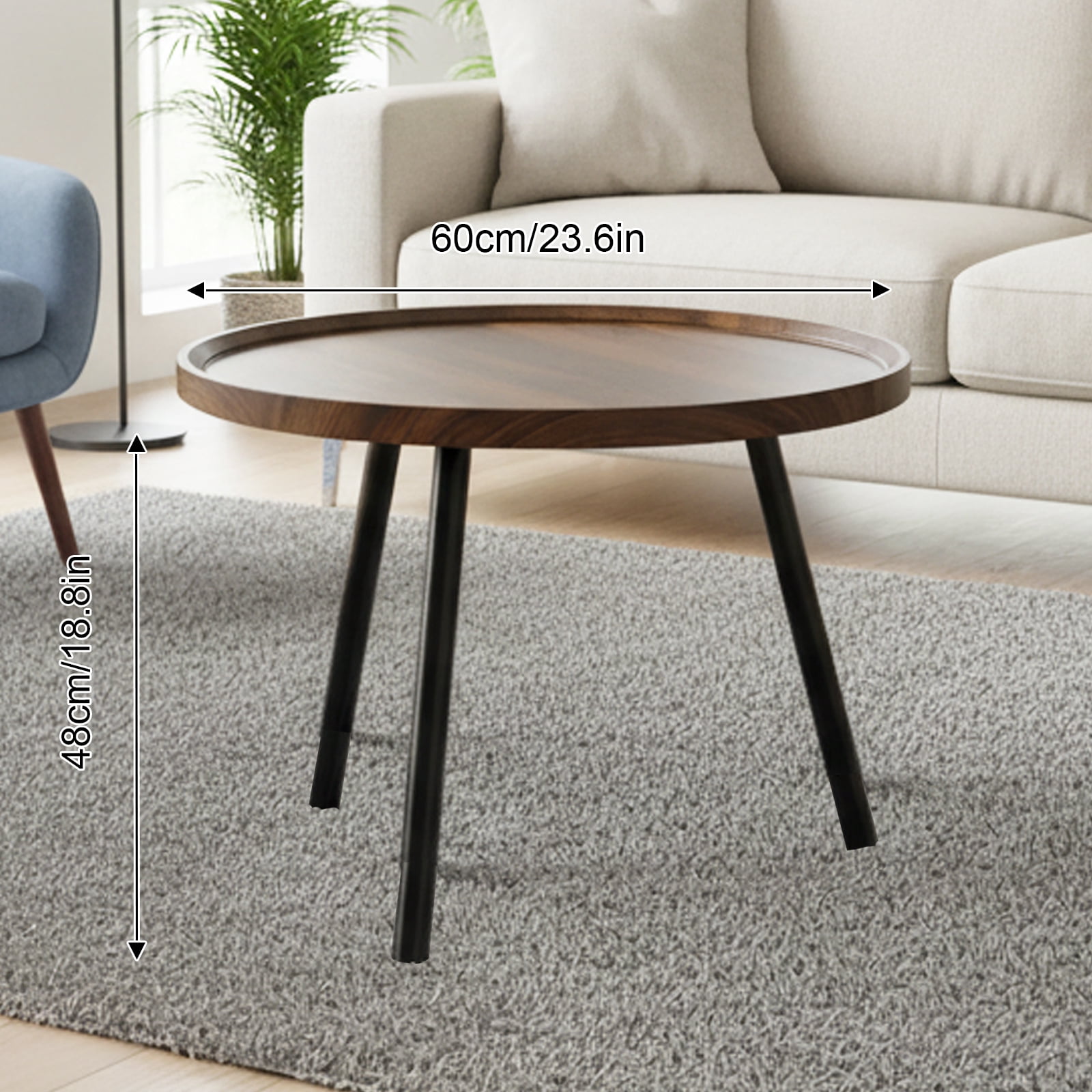 HDUTNGISN 24" Oval Side Table with Wooden Tray, Wood  End Table for Bedroom, Living Room