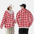 thumbnail image 4 of Vsdgher Sweat à Capuche Imprimé Damier Rouge pour Adultes, Protection Solaire à Manches Longues pour Hommes et Femmes, Pêche, Course, Natation - Grand, 4 of 7
