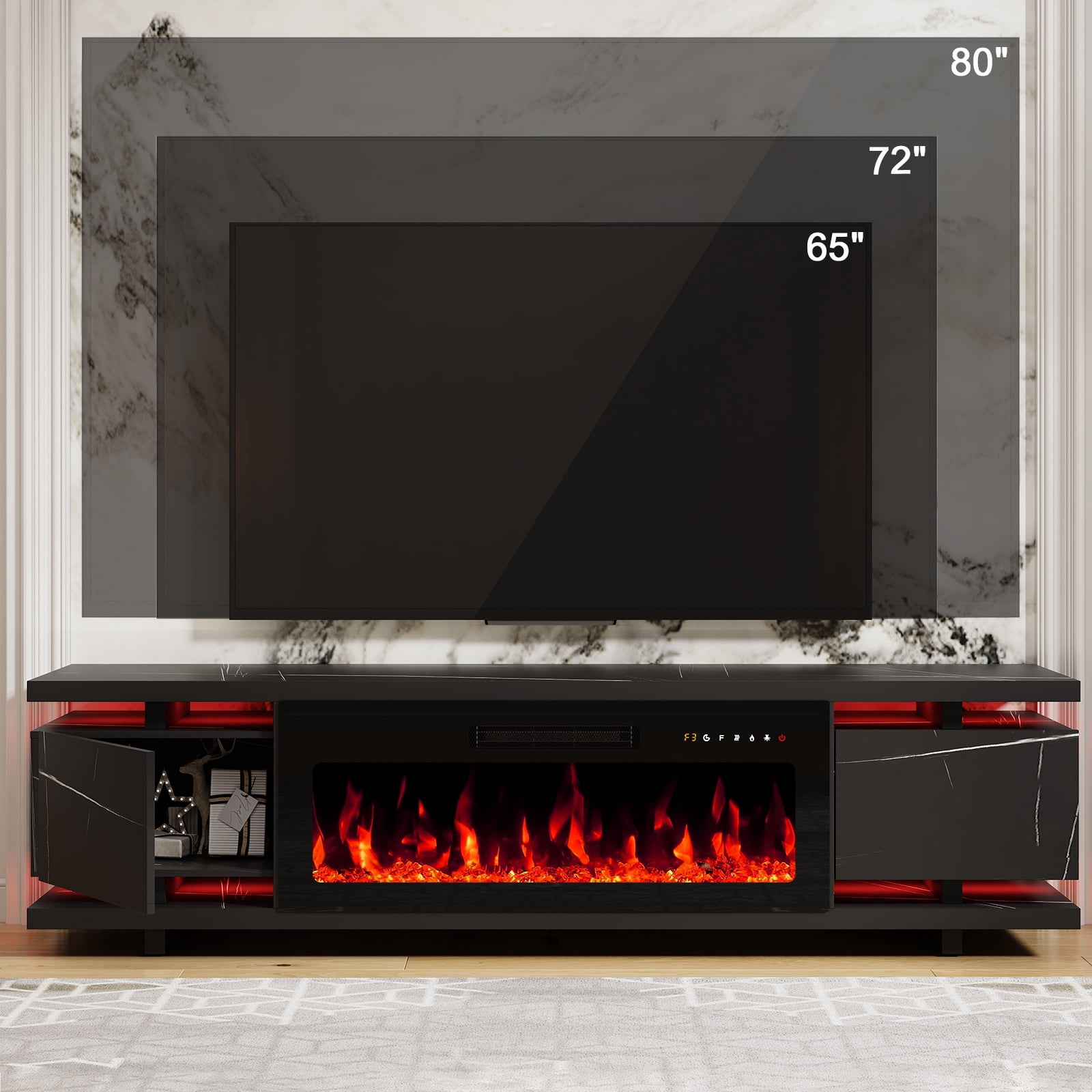 FAGAGA 69" Electric Fireplace TV Stands for TVs up to 80", LED Lights and Remote Control,Black