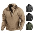 thumbnail image 2 of comerut Men Autumn Winter Solid Color Sweatshirt Stand Collar Zipper Half Placket Pullover Long Sleeve Windproof Warm Outdoor Hunting Tops, 2 of 7