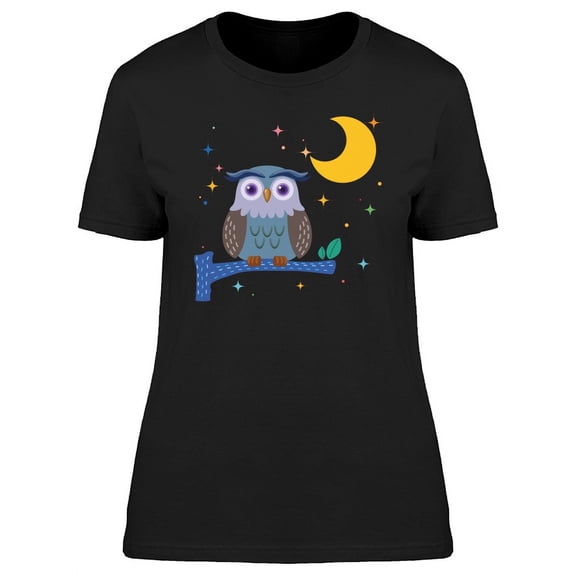 Cute Owl Cartoon On The Night T-Shirt Women -Image by Shutterstock, Female Small