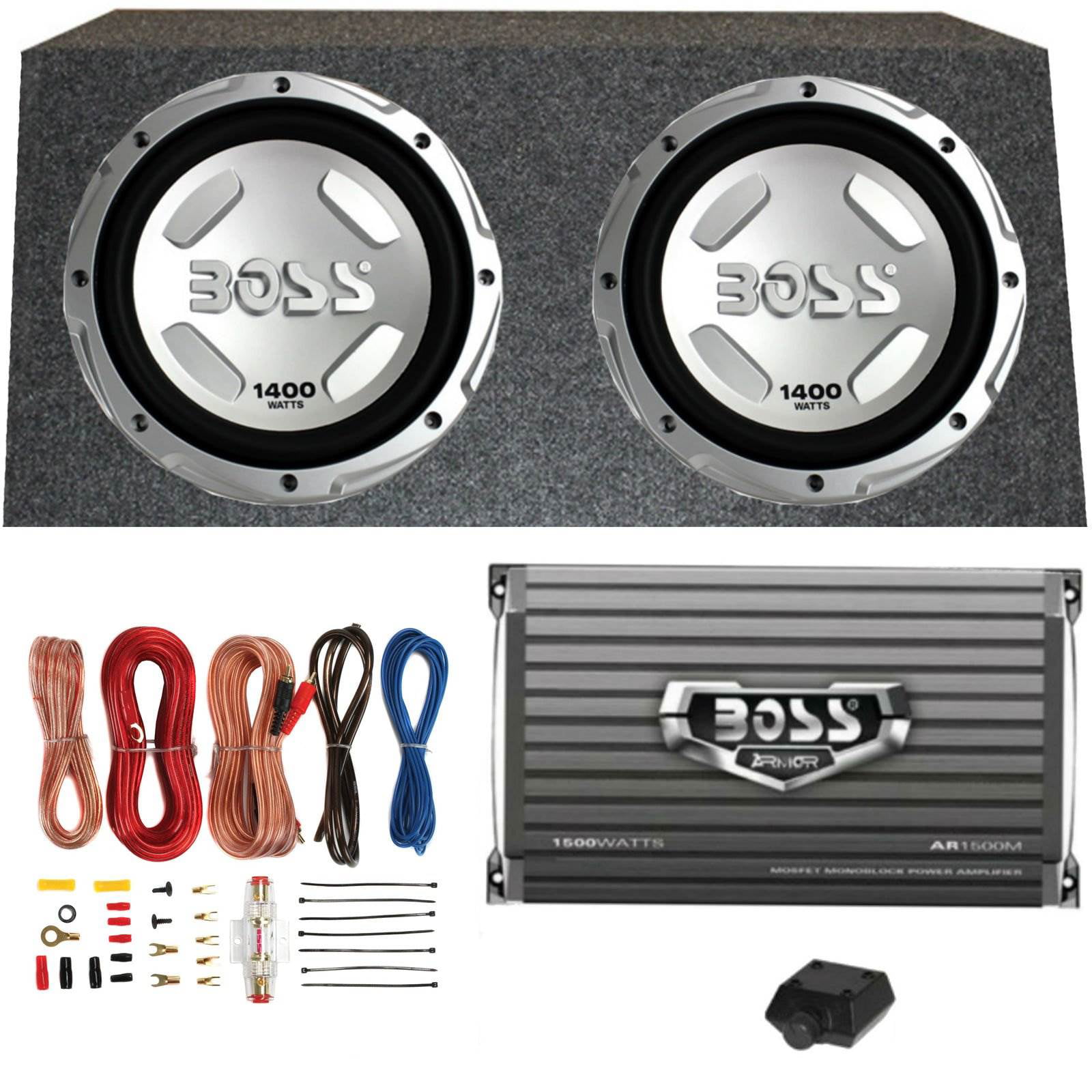 Boss CX124DVC 12-Inch 1500W Subwoofers Sub Box 2 Amplifier Amp Kit 