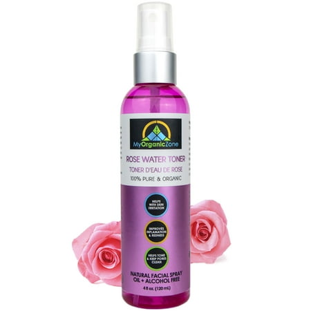 Rose Water Toner for Skin, Face & Hair, Pure Natural Organic Spray with Hydrating Benefits