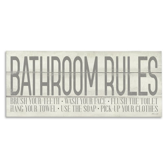Stupell Industries Planked Style Bathroom Rules Abstract Painting Gallery Wrapped Canvas Art Print Wall Art, 40 x 17