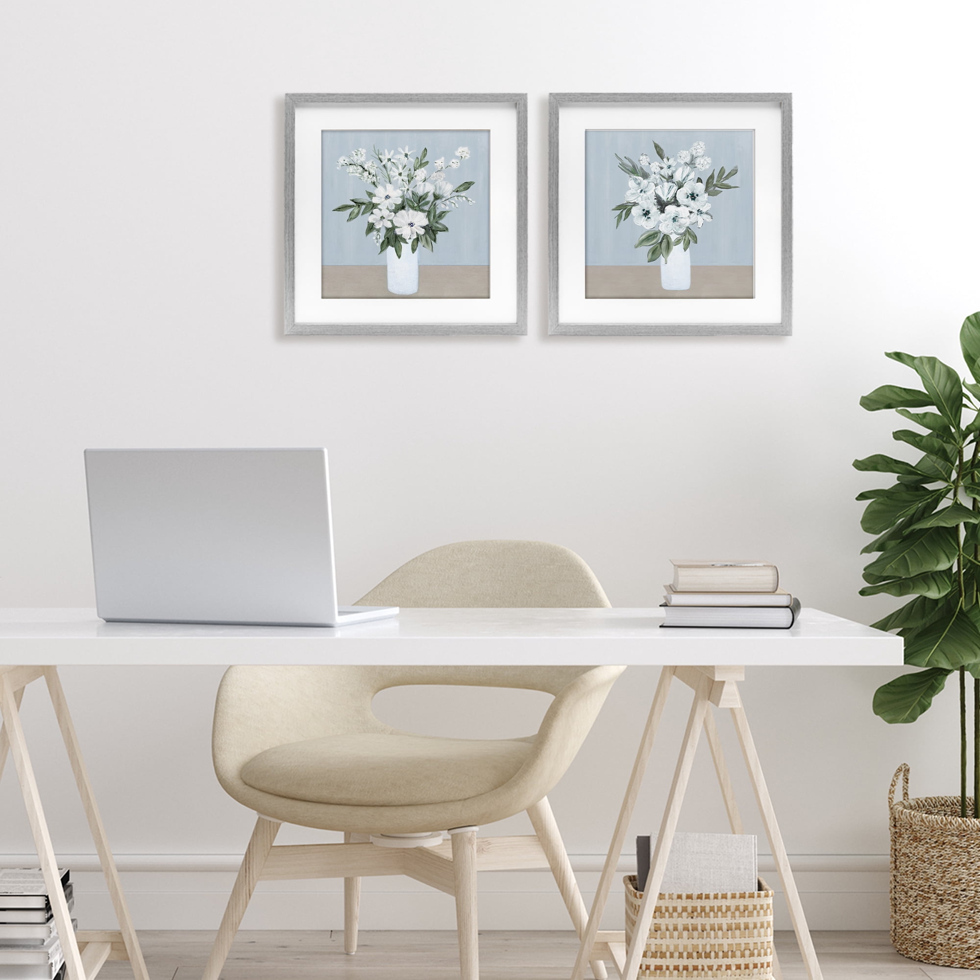 Stupell Industries Mixed White Blossoms 2 Piece Gray Framed Print Under Glass Set, design by Marilyn Dunlap