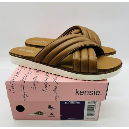 

Kensie Women s Dream Cross Band Slide Sandals - Tan Choose Size