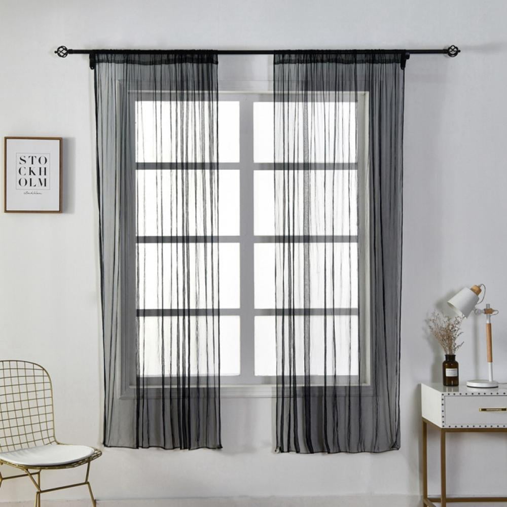 Xmarks Black Sheer Curtains, Bedroom Window Treatment Drapes Linen Semi ...