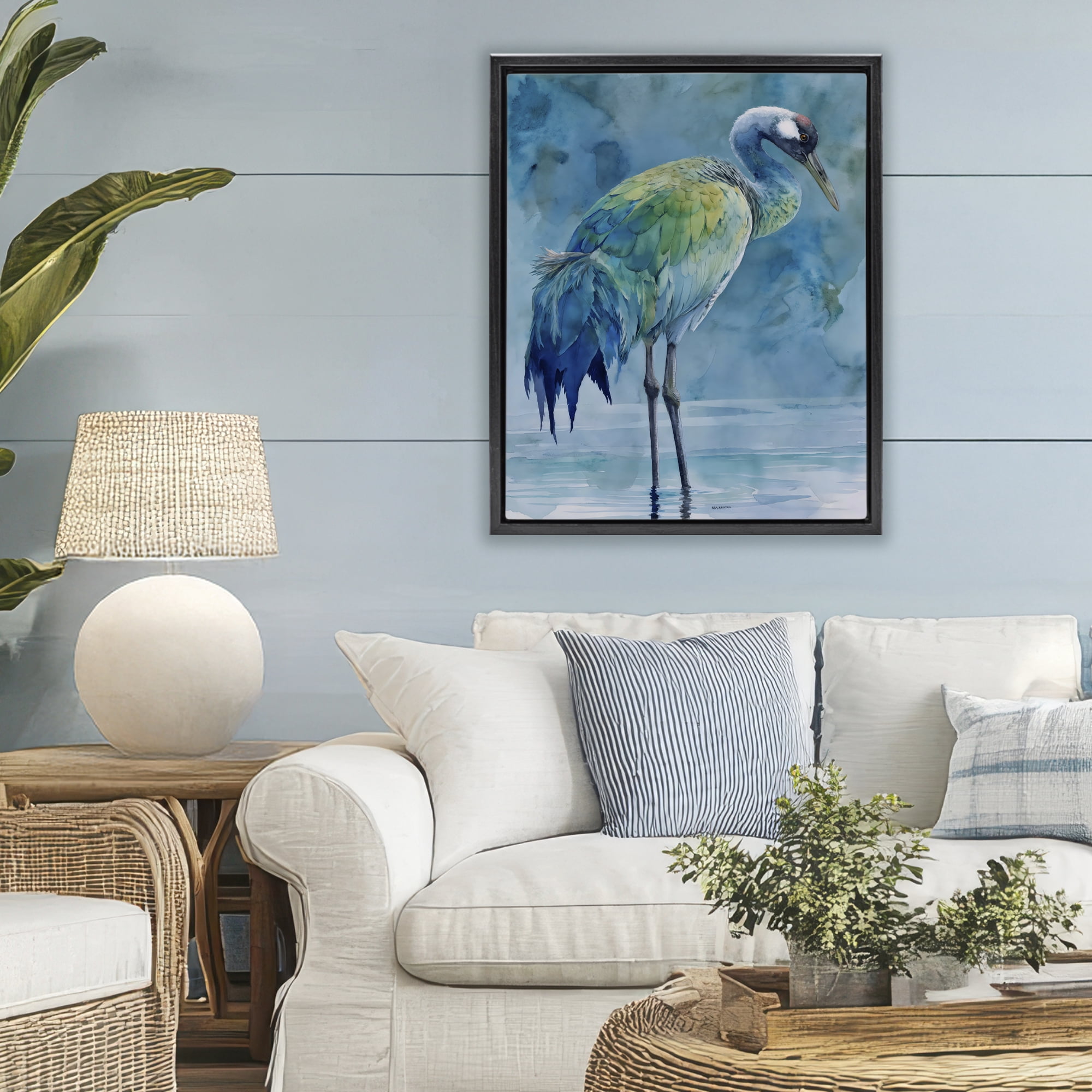 Stupell Industries Turquoise Feathered Coastal Bird Black Framed Floater Canvas Wall Art, design by Franklyn Gregory