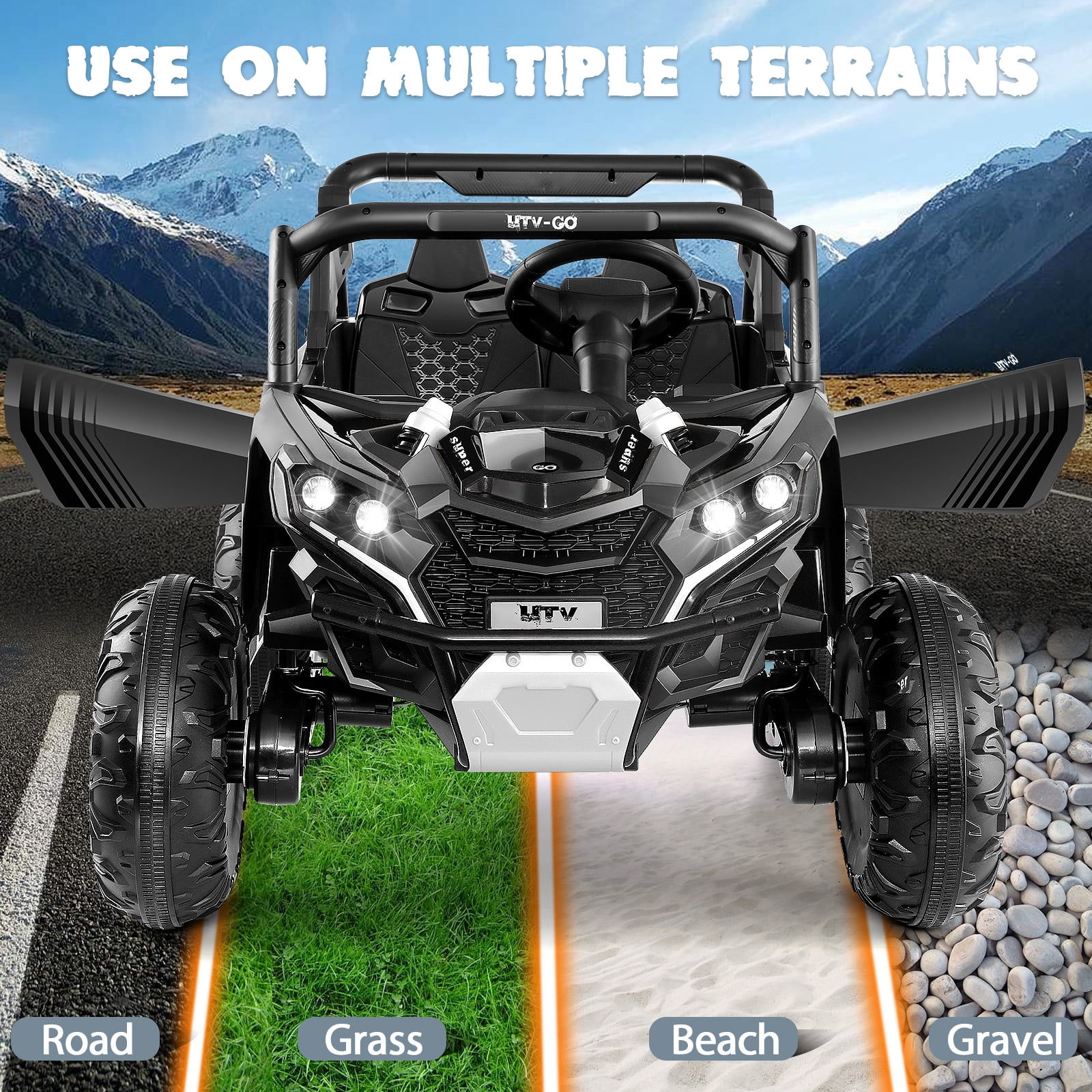 Funcid 24V Ride on Car for Kids, 2WD/4WD Switchable Ride on Car with Remote Control, 2 Seater Ride on Toys, UTV, Bluetooth, Music, LED Lights, Storage Space