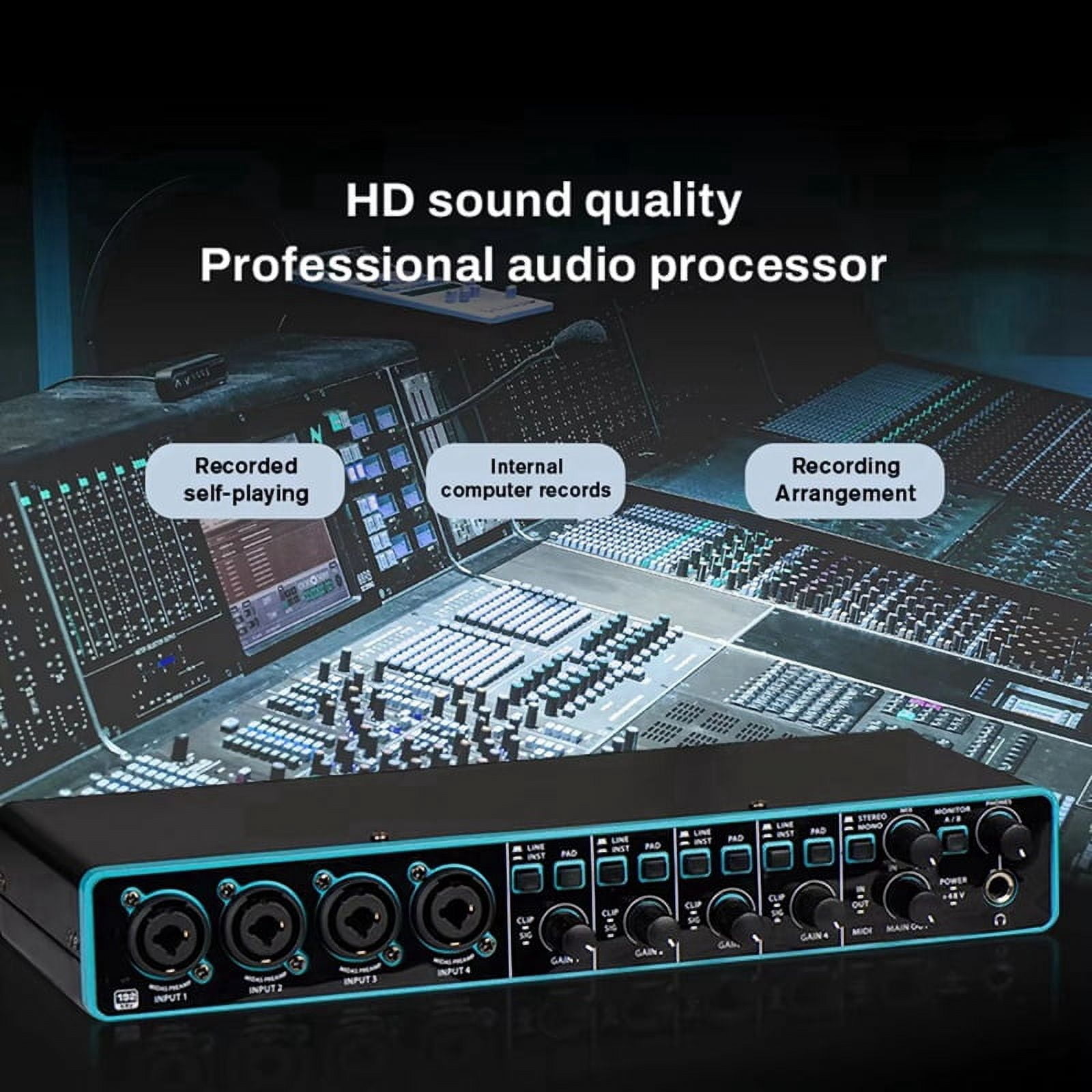 Audio Interface Sound Card Professional Usb Interface Studio Recording with Mic Preamplifier for Musical Instrument