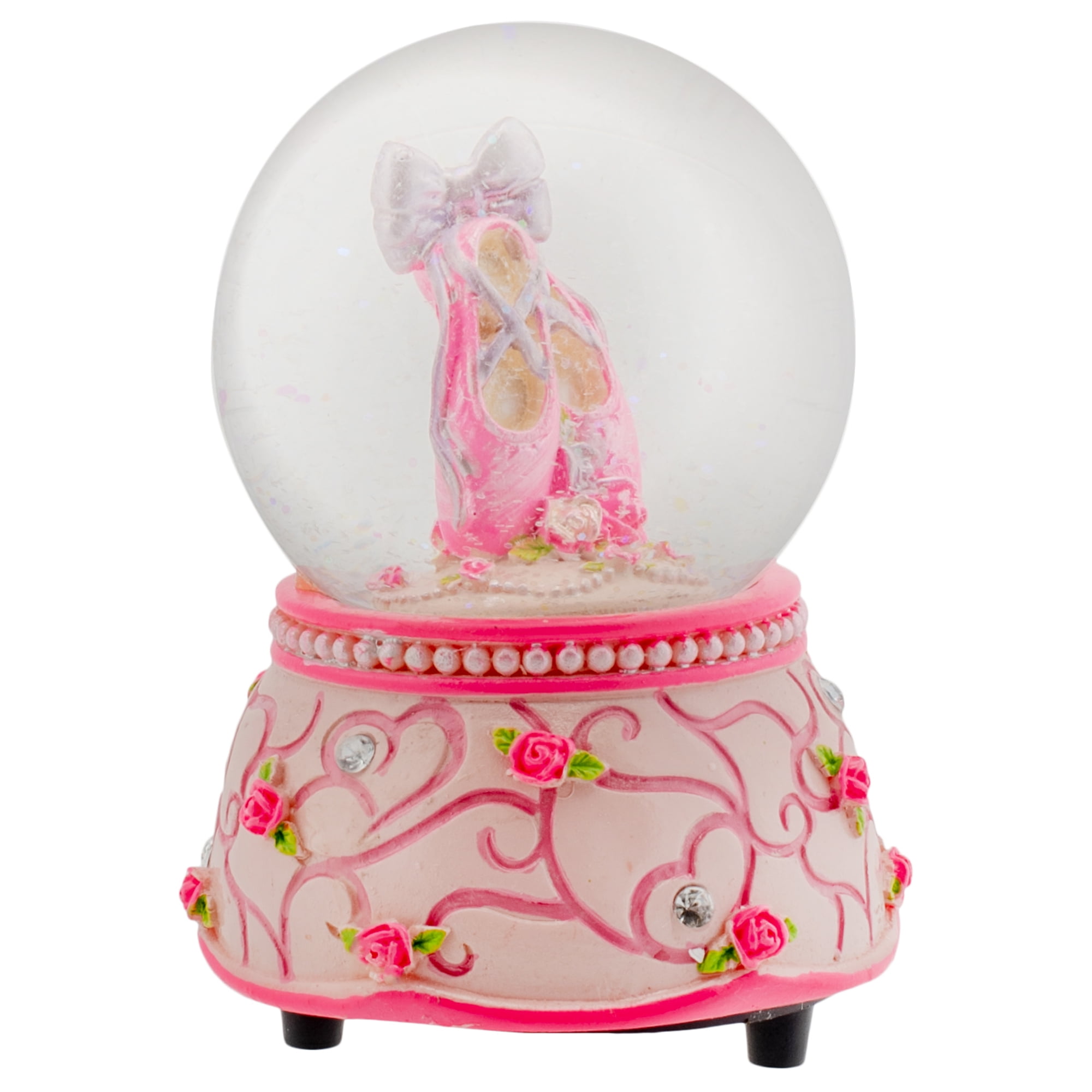 Pink Rose Ballerina 80MM Musical Water Globe Plays Tune Swan Lake