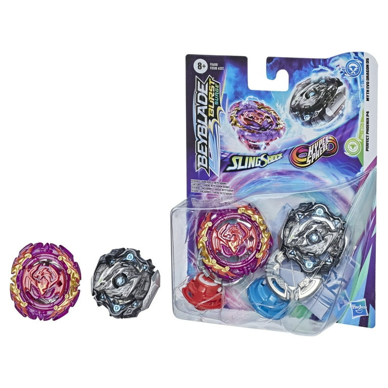 Beyblade Burst Surge Myth Evo Dragon D5 and Perfect Phoenix P4 Battling Top Set 2 Count Kids Toy for Boys and Girls