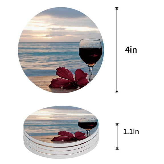 FMSHPON Mountain and Forest Scenery Set of 6 Round Coaster for Drinks, Absorbent Ceramic Stone Coasters Cup Mat with Cork Base for Home Kitchen Room Coffee Table Bar Decor