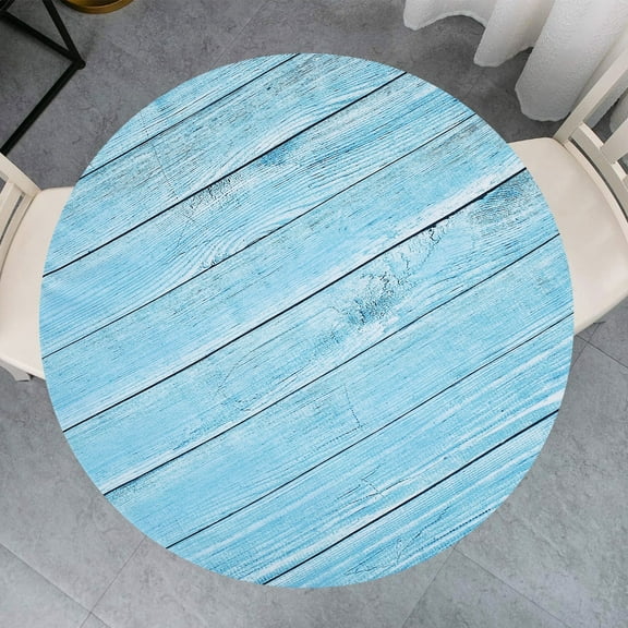 Tzdxfgl Round Vinyl Fitted Tablecloth, Waterproof Elastic Edge Table Cover for 40"-47" Table, Blue