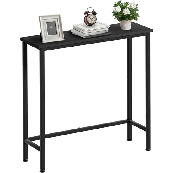 Narrow Console Table, 29.5" Small Entryway Table, Thin Hallway Tables, Slim Sofa Side Tables for Hallway, Living Room, Bedroom, Foyer, Wood-Grained Black