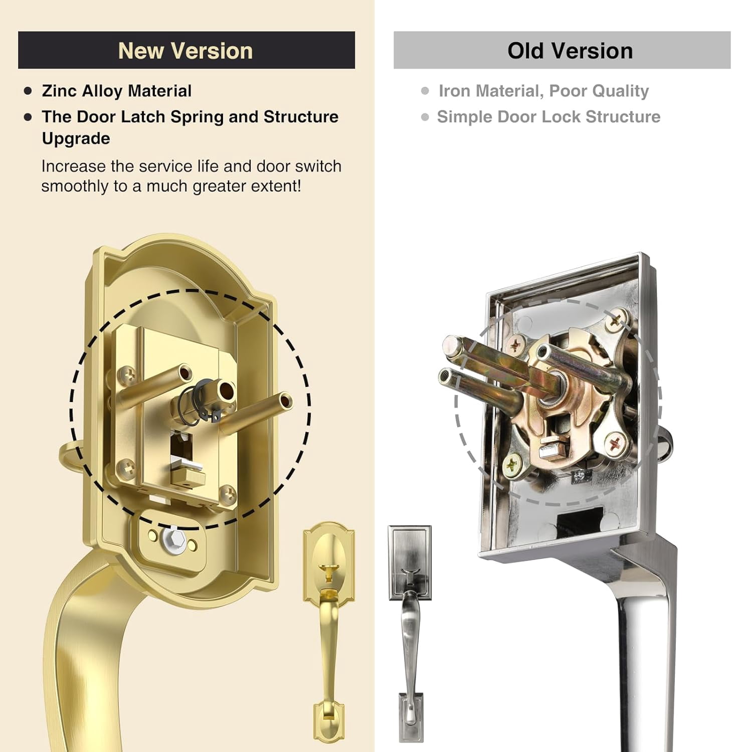Vintage Front Door Handle and Deadbolt Set, Gold Front Door Lock Set with Crystal Glass Door Knob, Entry Door Lock Set with Single Cylinder, Reversible for Right & Left