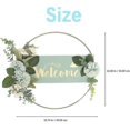 thumbnail image 3 of Corona de bienvenida para puerta, corona de flores de metal, decoración de letrero de bienvenida con anillo de metal, para puerta de entrada, sala de estar, decoración de pared (verde), 3 of 5