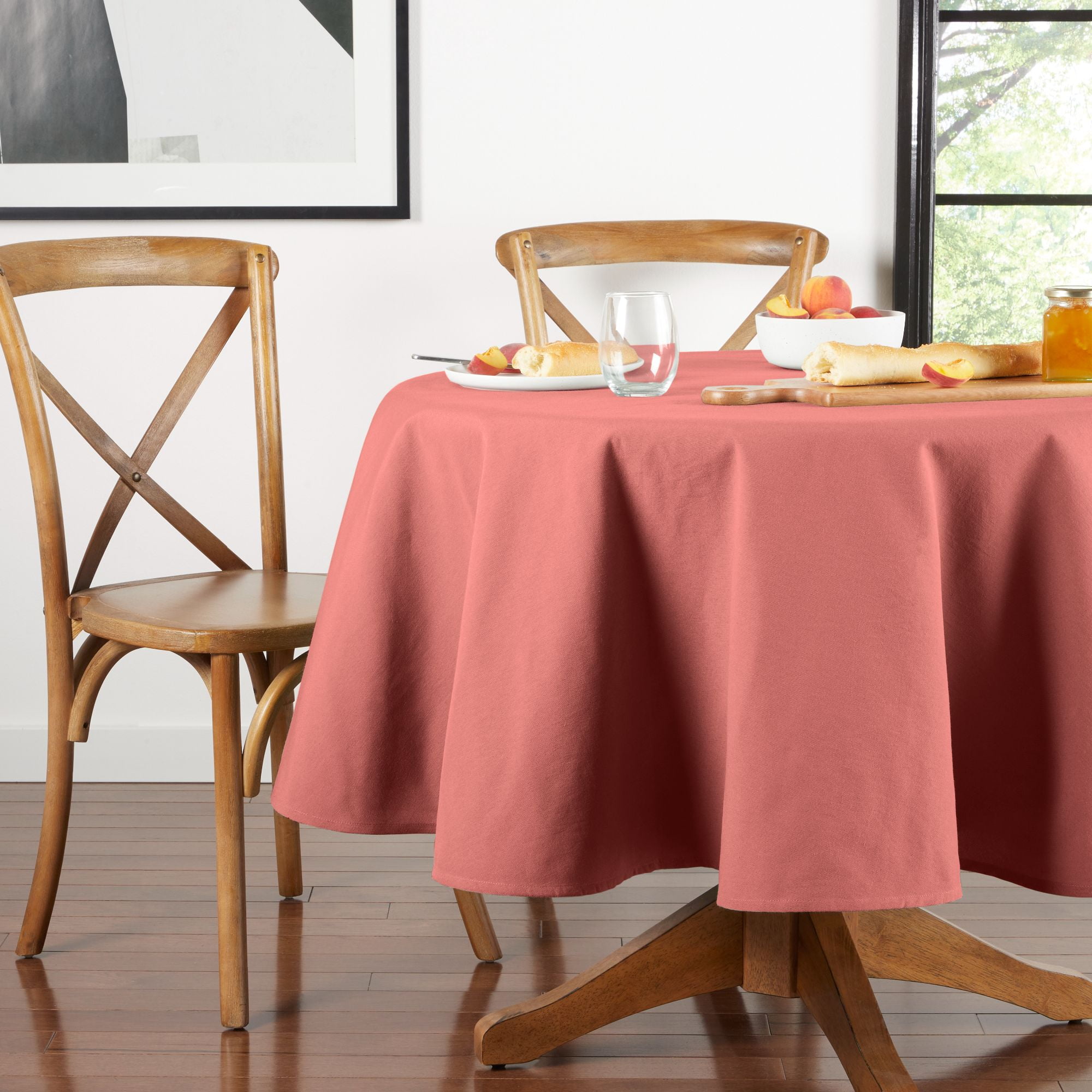Mainstays Yale Fabric Tablecloth, Brick, 70" Round