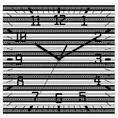 Boho Black Stripe Wooden Wall Clock Silent Non Ticking Abstract Geometric White Minimalist Square Wall Clocks Battery Operated Decor Clock for Home Office Living Room Kitchen 12 Inch