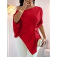thumbnail image 6 of Women's Off Shoulder Asymmetrical Tops Dressy Dolman Sleeve Ruched Going Out Blouse Dress Top Red S, 6 of 9