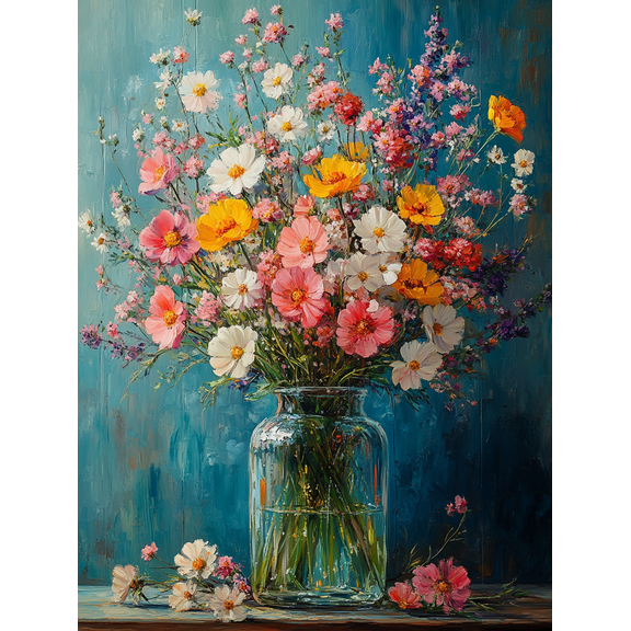 Summer Wildflowers Oil Painting Canvas Print, Perfect for Living Room, Bedroom, Dining Room, Office, and Gallery Wall Decor.