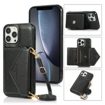 Feishell Crossbody Wallet Phone Case for Apple iPhone 16 with Removable Shoulder Strap,for Women Girls,Magnetic Clasp Credit Card Slots PU Leather Kickstand Shockproof Phone Case,Black