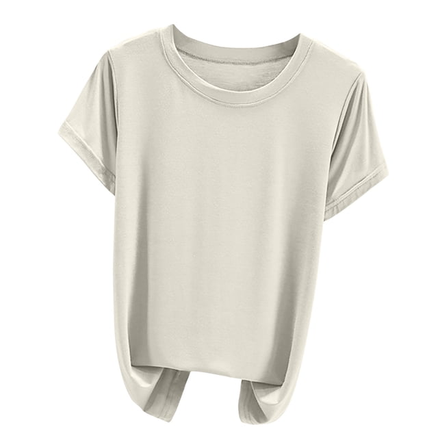 Birdeem Blouses pour Femmes Col Rond Uni Manches Courtes Haut/chemise