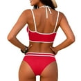 thumbnail image 3 of qucoqpe Women's High Waisted Bikini Sets Two Piece Swimsuits Color Blocking Cheeky High Cut Bathing Suits for Women, 3 of 7