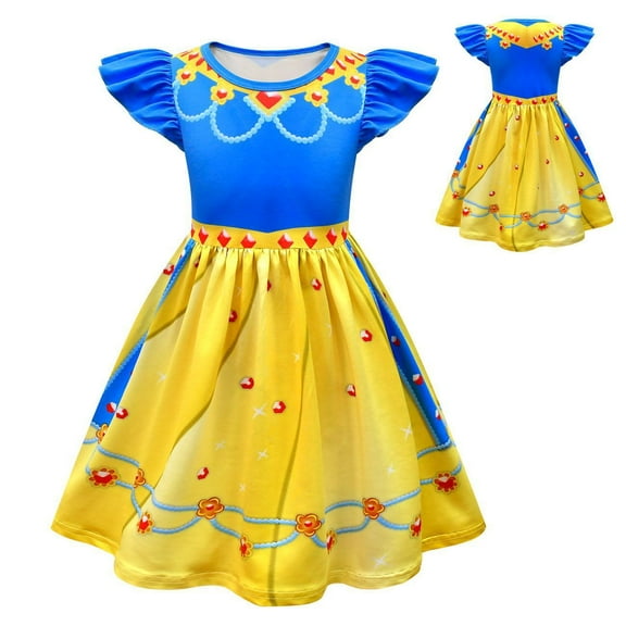 Girls Snow Princess Cosplay Dress Female Cartoon Halloween Costume Fit for 2-8T Little Girls