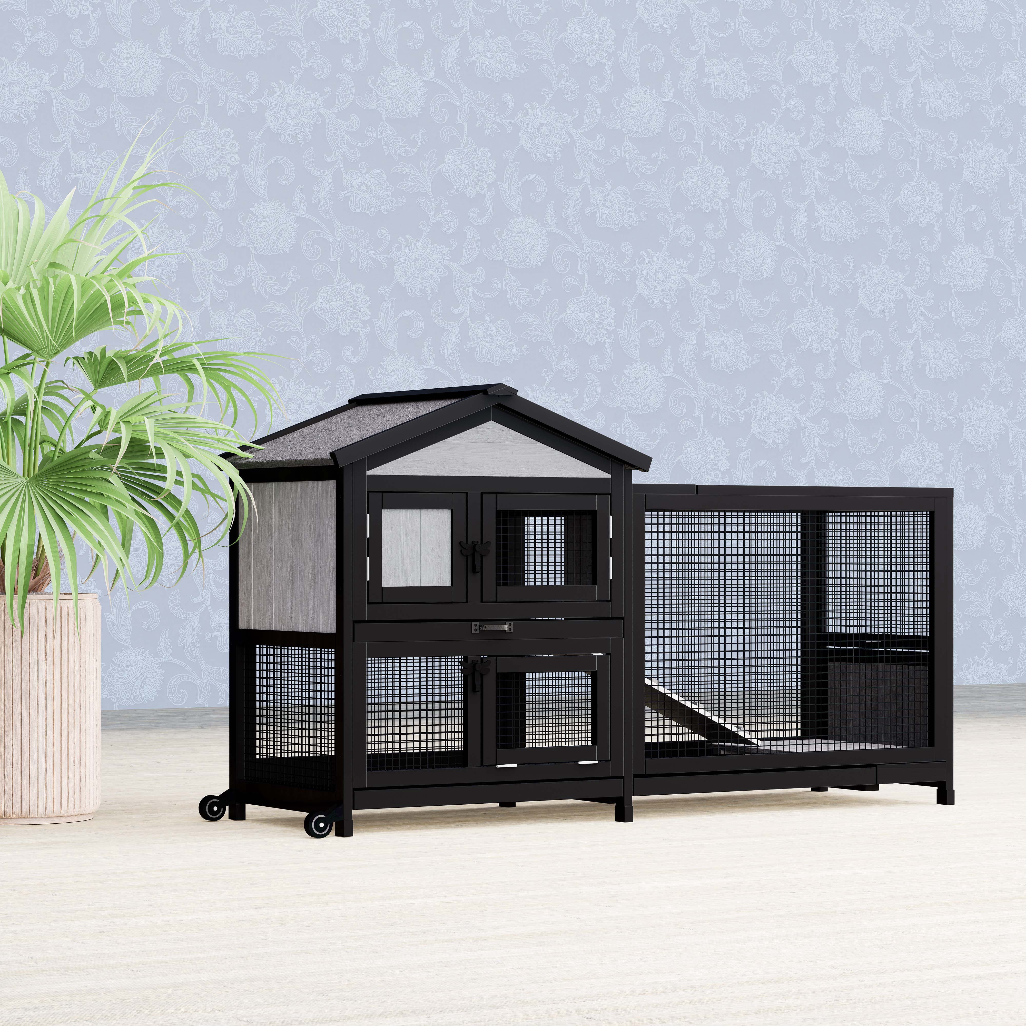 Uoyoutar Large Rabbit Hutch Indoor Outdoor Chicken Coop Wooden Bunny Cage with Waterproof Roof