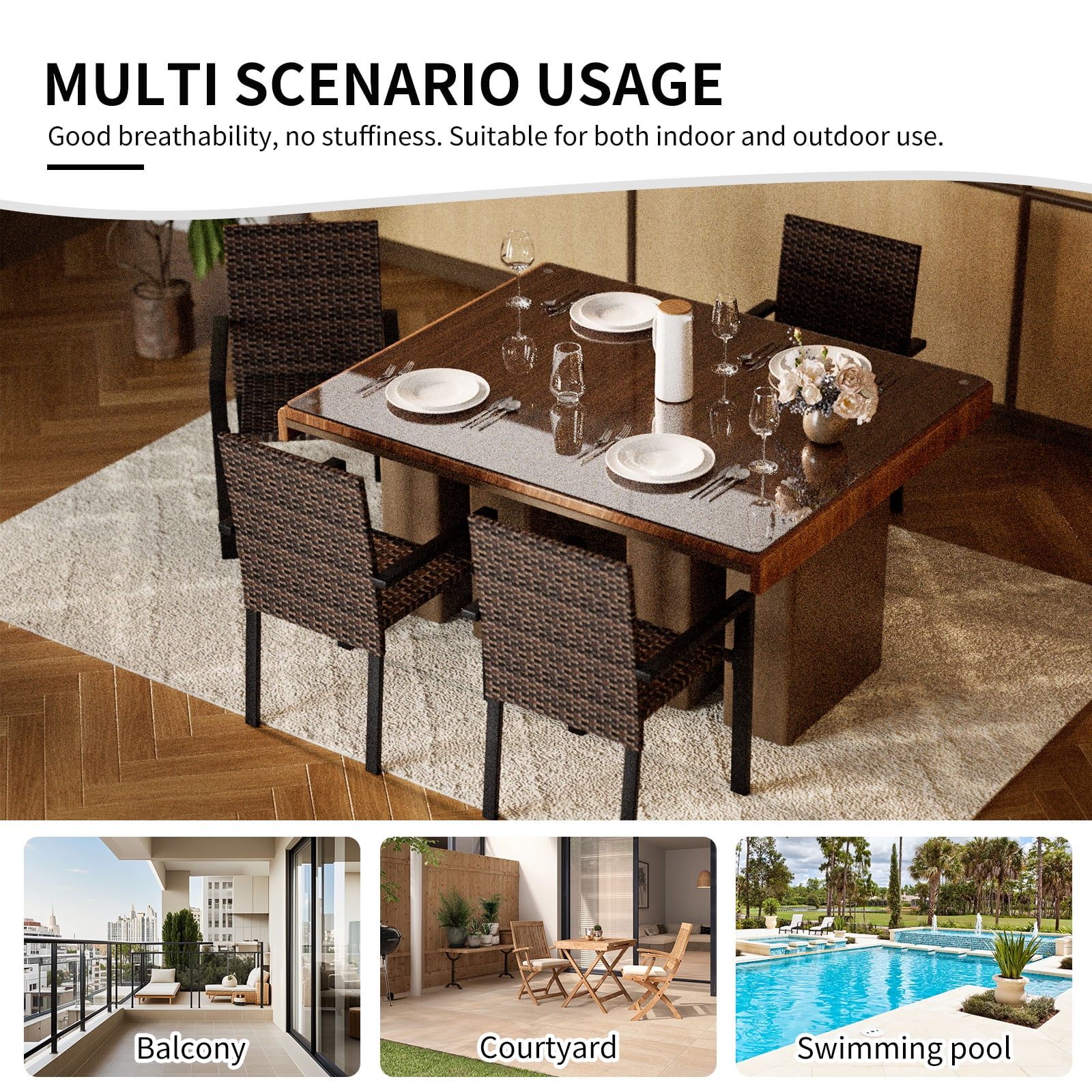 Set of 2 All-Weather Stackable Wicker Patio Chairs for Outdoor, Garden, Poolside (Brown)