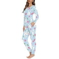 thumbnail image 2 of FKELYI 2 Pieces Easter Rabbit Pjs Elastic Pink Flower Long Sleeve Nightwear Size 5XL Durable Women's Novelty Print Pajamas Set Festival Gift, 2 of 4