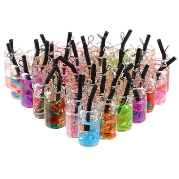 LOLIPPYY 40Pcs Small Adorable Fruit Drink Charms Acrylic Pendants for Earrings Necklace Keychain